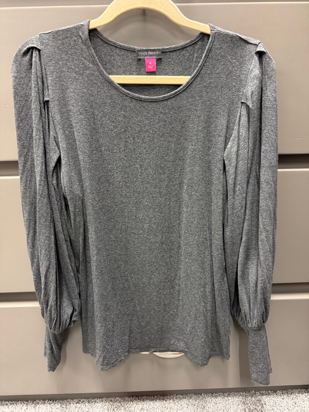 Vince Camuto Heather Gray Long-Sleeve Puff-Sleeve Tee